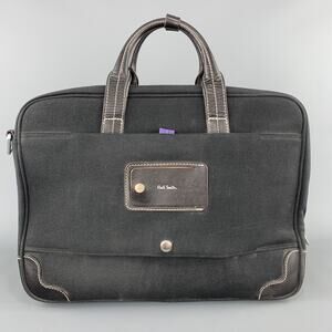 PAUL SMITH Contrast Stitch Black Canvas Leather Trim Work Bag